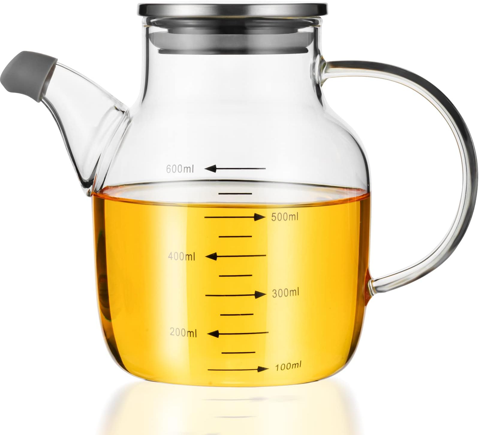 PARACITYGlass Cooking Oil Dispenser Bottle with Measurement, Oil Carafe Decanter for Kitchen 20.3 OZ
