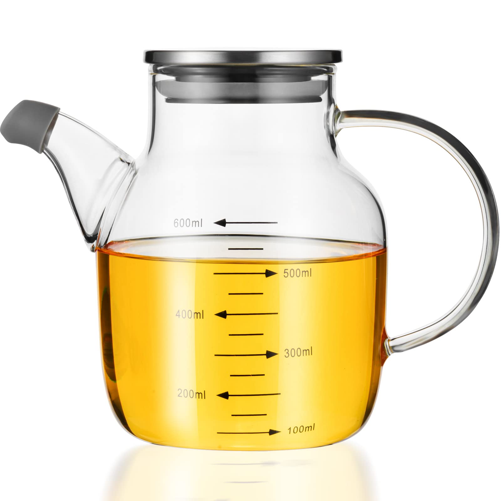 PARACITYGlass Cooking Oil Dispenser Bottle with Measurement, Oil Carafe Decanter for Kitchen 20.3 OZ