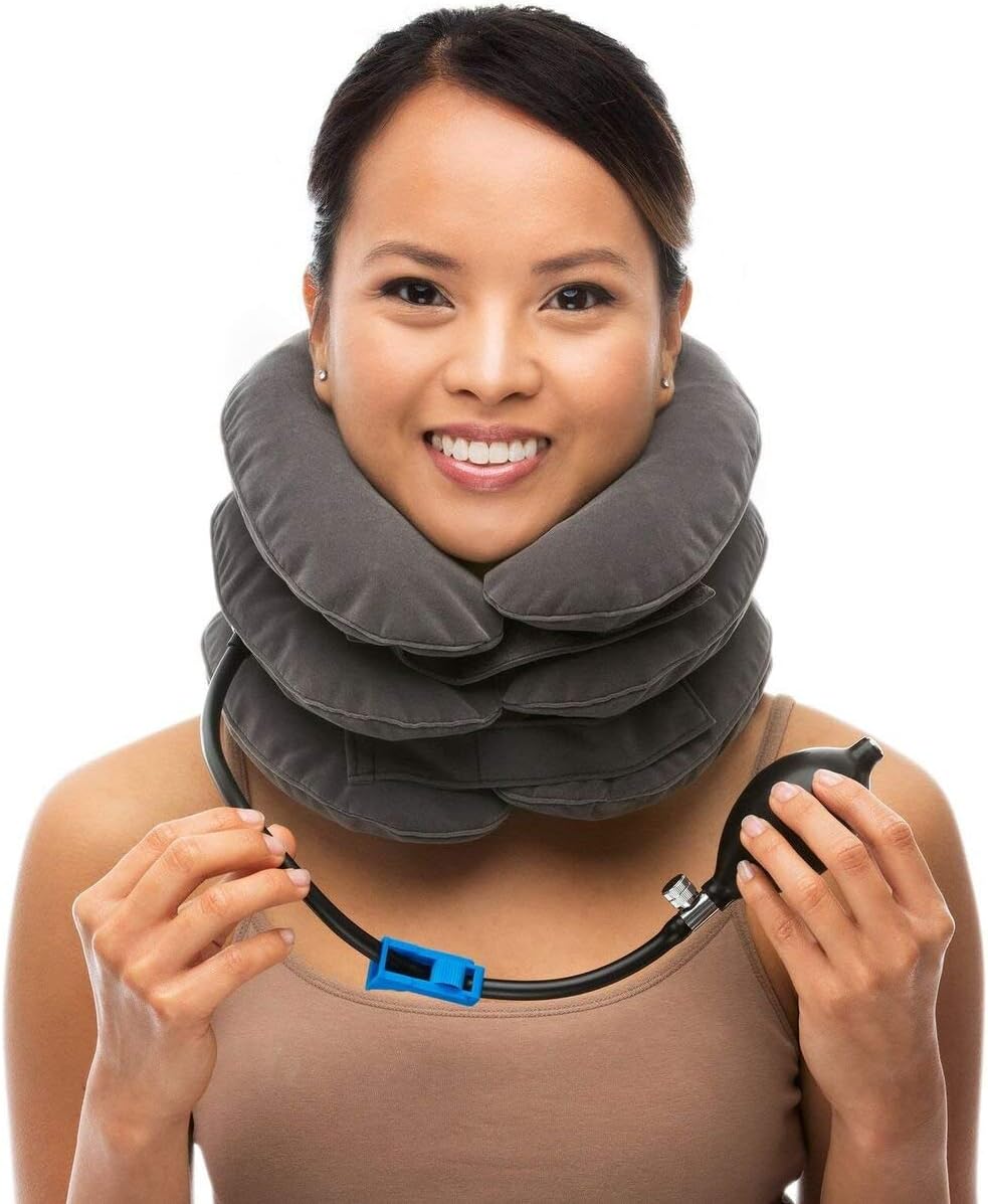 Cervical Neck Traction Device |NeckPLUS| This Pillow Like Collar is Inflatable & Adjustable. The Benefits are Pain Relief, Neck Support & a Neck Stretcher get Relief Today