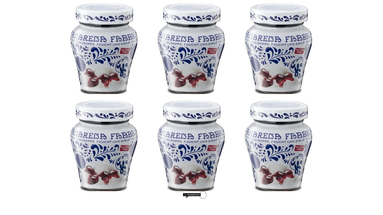 Fabbri Amarena Ciliegie in Sciroppo, Set di 6 Vasetti in ceramica decorativa, 230g, con Portachiavi italy shop service