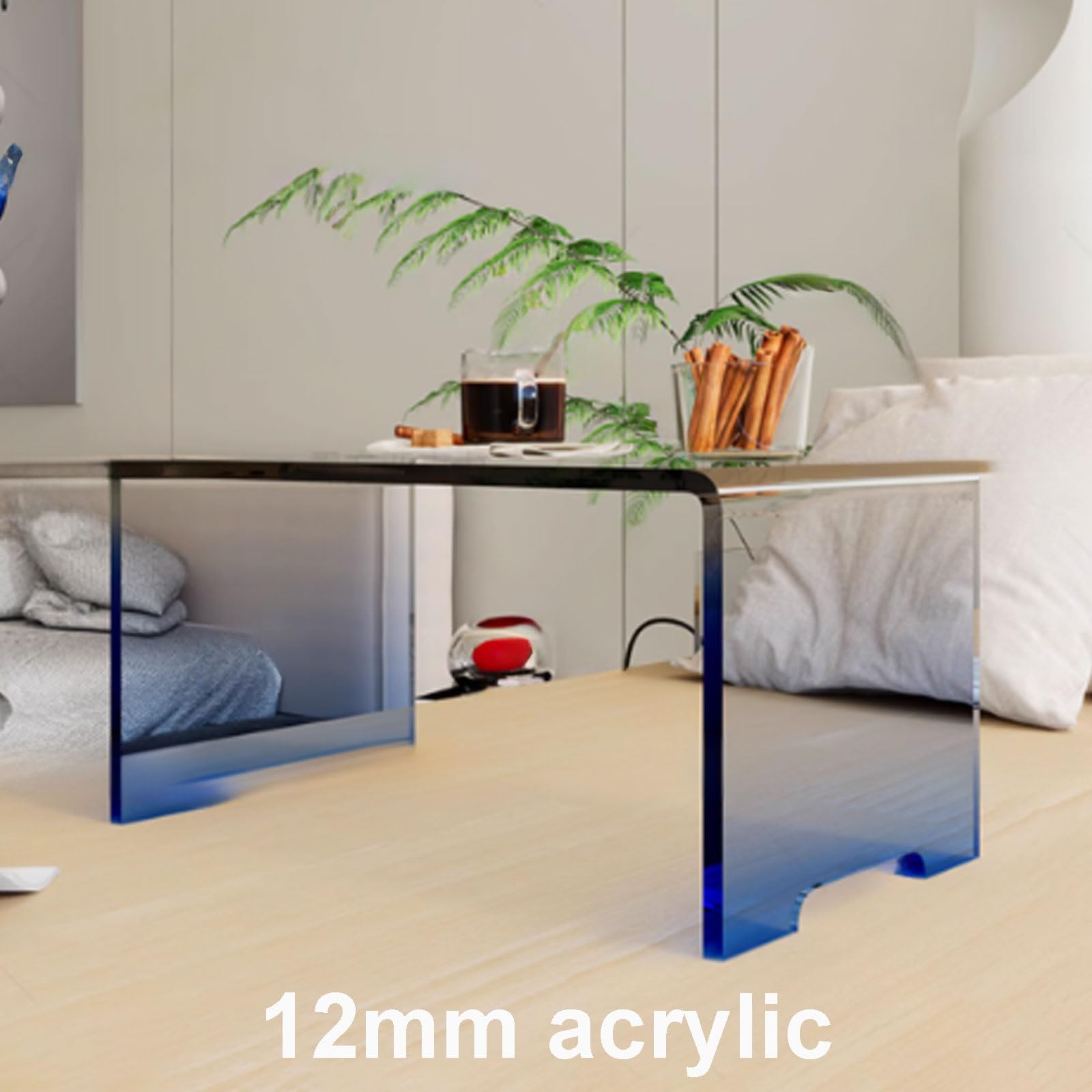 Stoliki Boczne do Salonu w Kształcie Litery C, Stoliki Końcowe do Salonu, Nowoczesny Mały Stolik Kawowy, Stoliki Boczne do Sypialni Akrylowe bez Montażu(Rose)