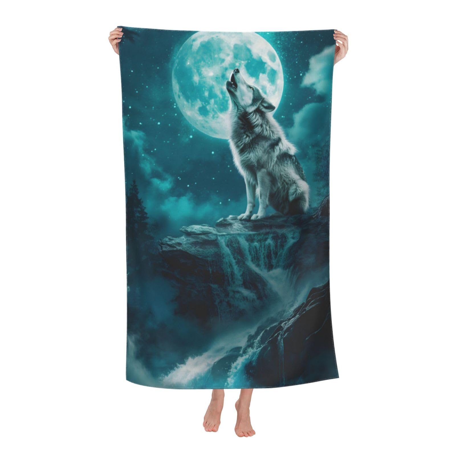 HLBSDM Howling Wolf Moon Beach Towel Animal Sand Free Microfiber Bath Towel Ultra Soft Quick Dry Pool Towel Absorbent Towel Lightweight Towel Gifts for Outdoor Bathroom Swimming Decor 31inx51in
