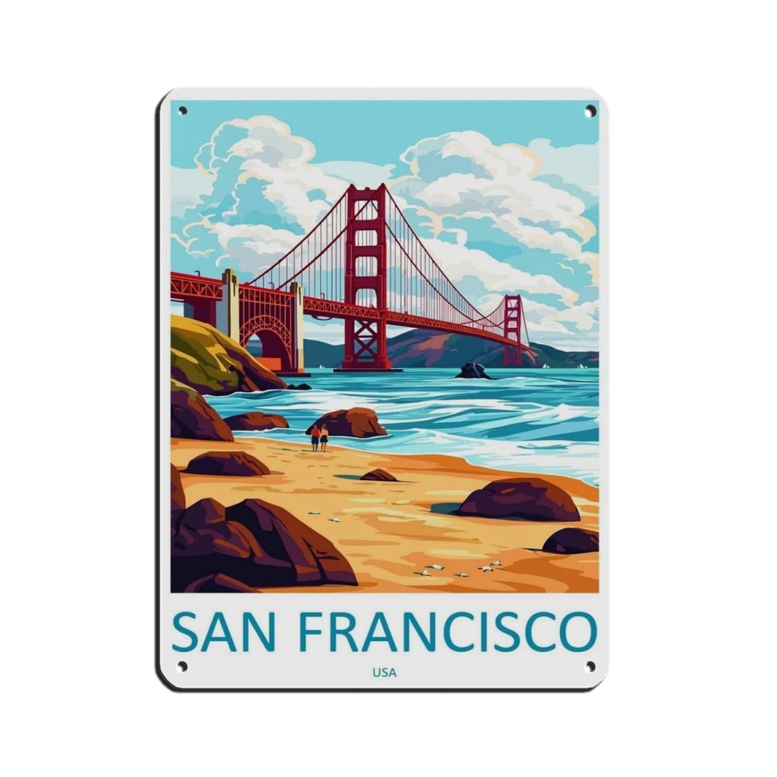 San Francisco Travel San Francisco Art Tin Sign Vintage Metal Pub Club Cafe Bar Home Wall Art Decoration Poster Retro 12x16inch(30x40cm)