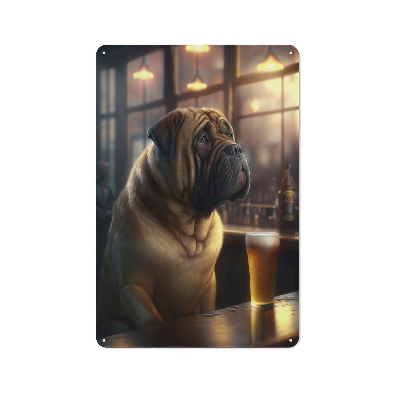 Junmoney Mastiff Dog Drinking Beer Tin Wall Plaque 30X20cm With For Bar Or Restaurant, Housewarming Present For People Styling Bar And Restaurant