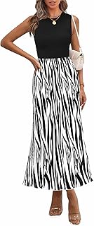 Womens Spring 2025 Graphic Print A Line Pleated Work Midi Dresses for Women Casual Plisse Long Dress - Buy now