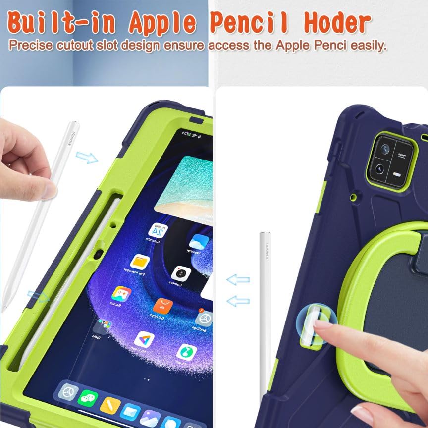 Etui na Xiaomi Pad 6 / Xiaomi Pad 6 Pro 11,0" 2023, trwałe, ciężkie, wytrzymałe, odporne na wstrząsy silikonowe etui z obrotowym uchwytem o 360°, podpórką, uchwytem na rysik i paskiem na
