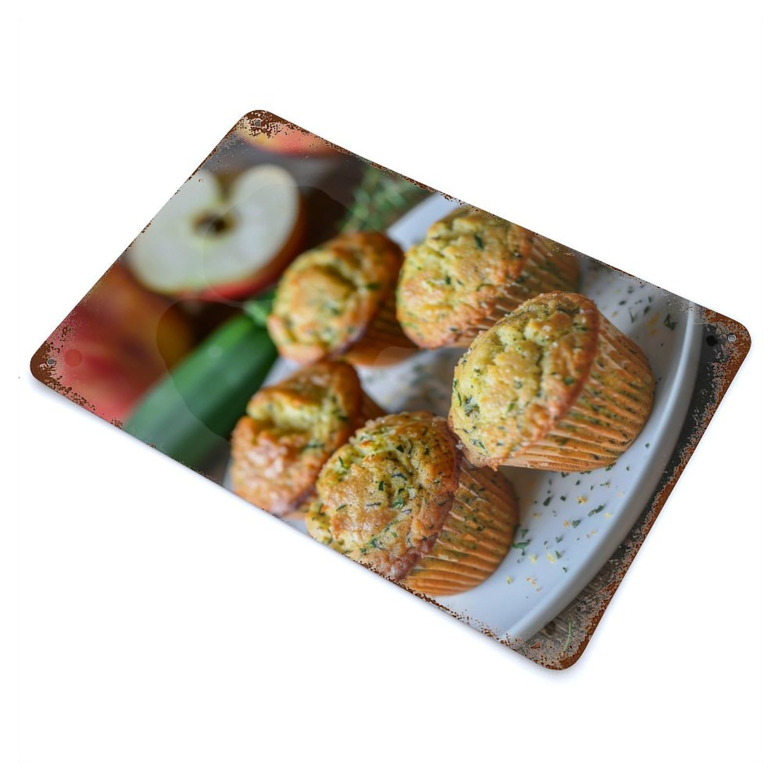 Zucchini Herb Muffins Rust Effect Tin Sign 11.8"x7.9", Ideal for Farmhouse, Kitchen And Entryway Decor