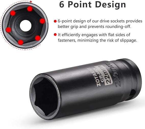 1/2 Drive Deep 6 PT Impact Socket Set (4pc 17-19-21-22mm),30mm-32mm-33mm