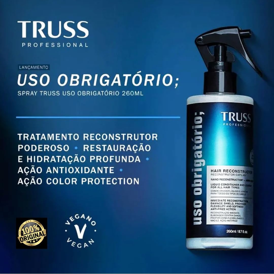 Truss Reconstrutor Uso Obrigatório | Tratamento Capilar com Proteção Térmica, Brilho e Redução de Quebra | 260ml