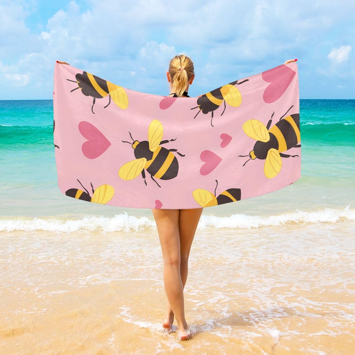 Toalla de Manos Abeja y Corazón Toalla de baño Multiuso 80x130Cm