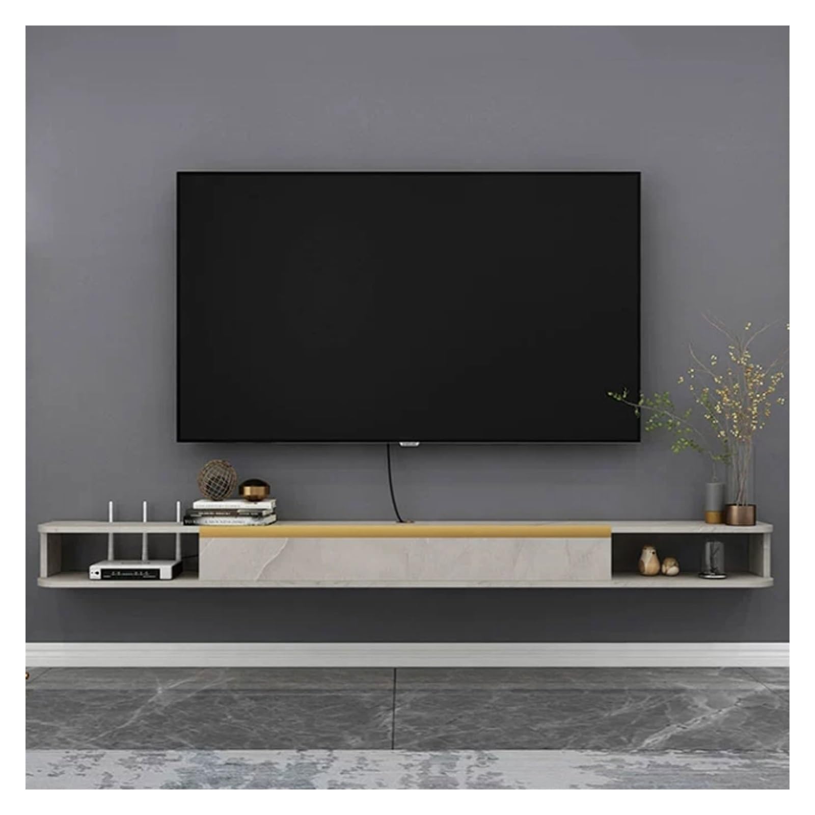 Pływający telewizor naścienny Montowana na ścianie pływająca szafka pod telewizor, półka salonem Szafka RTV(Light Gray,180x19.8x16cm)