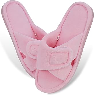 Magtoe Adjustable House Slippers for Women Memory Foam Soft Indoor Shoes Coral Fleece Lined Open Toe Home Slip on Slides Sandals All Seasons