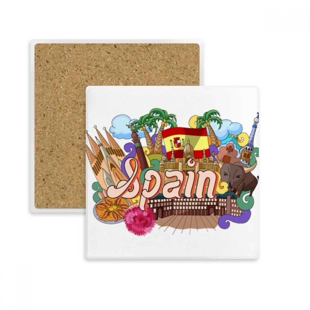 Coaster dessous de verre en pierre absorbante, motif graffiti fruits de mer Espagne