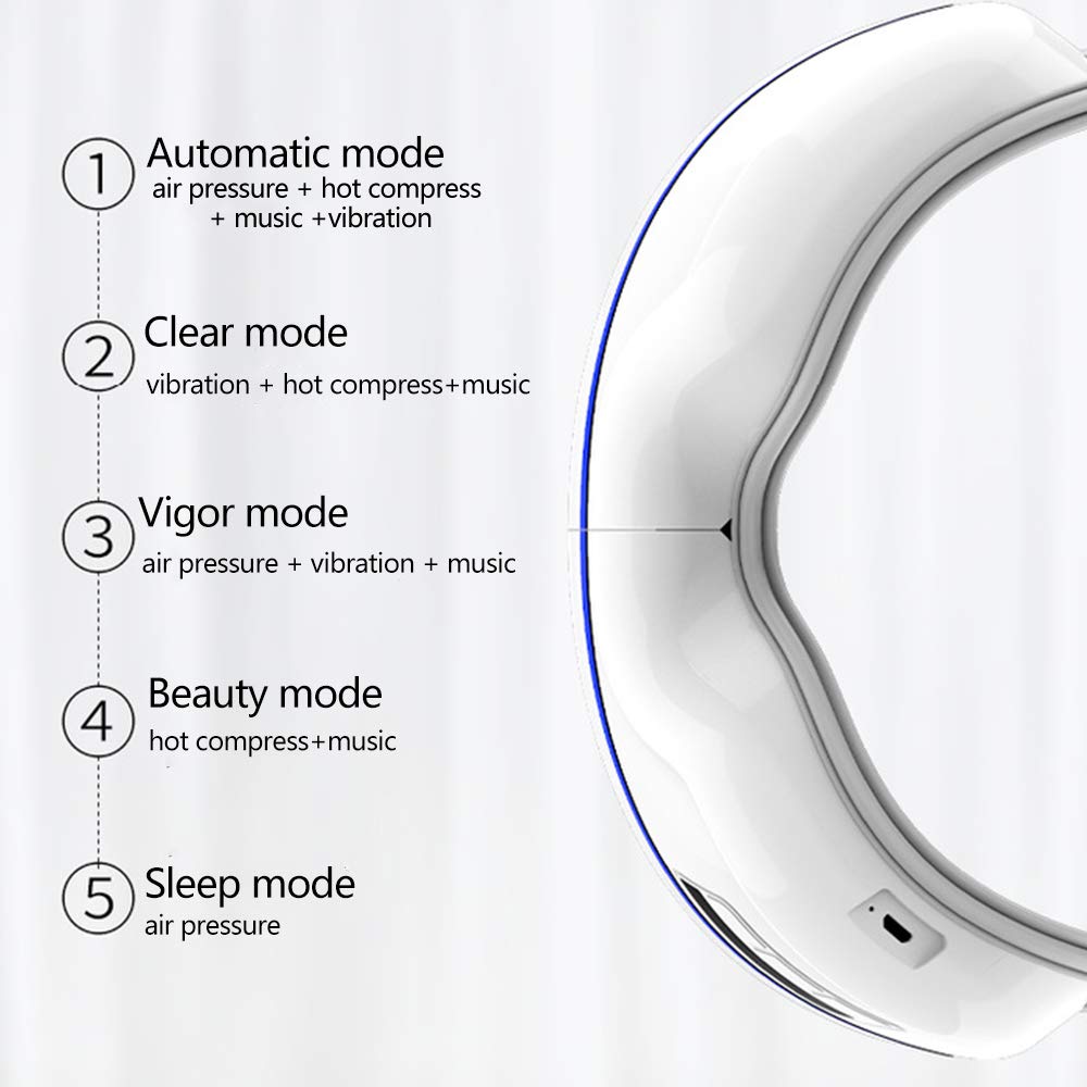 Ojo masajeador eléctrico Música Dolor de Cabeza Alivio del estrés Plegable Máquina para el Ojo relaja la presión con 5 Modos de compresión de Aire de Calor de Masaje por vibración
