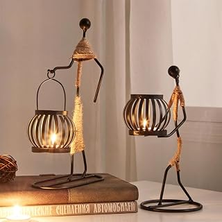 Creative African Tribal Lady Candle Holders Sets of 2,African Women Iron Candlestick Holder for Home/Bar Dinning Table Decor