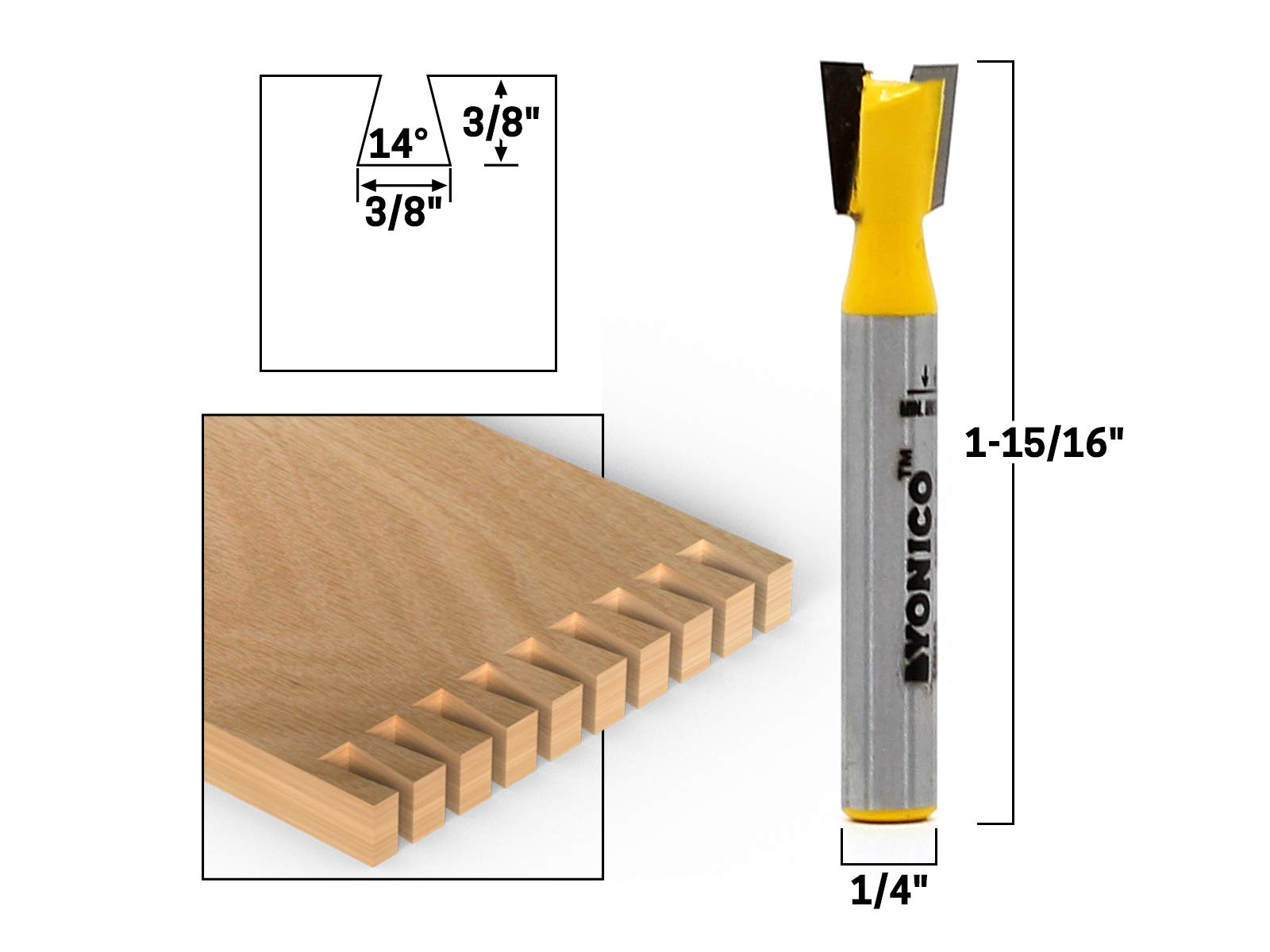 Yonico Router Bits Dovetail 7 Degree X 3/8-Inch 1/4-Inch Shank 14113q