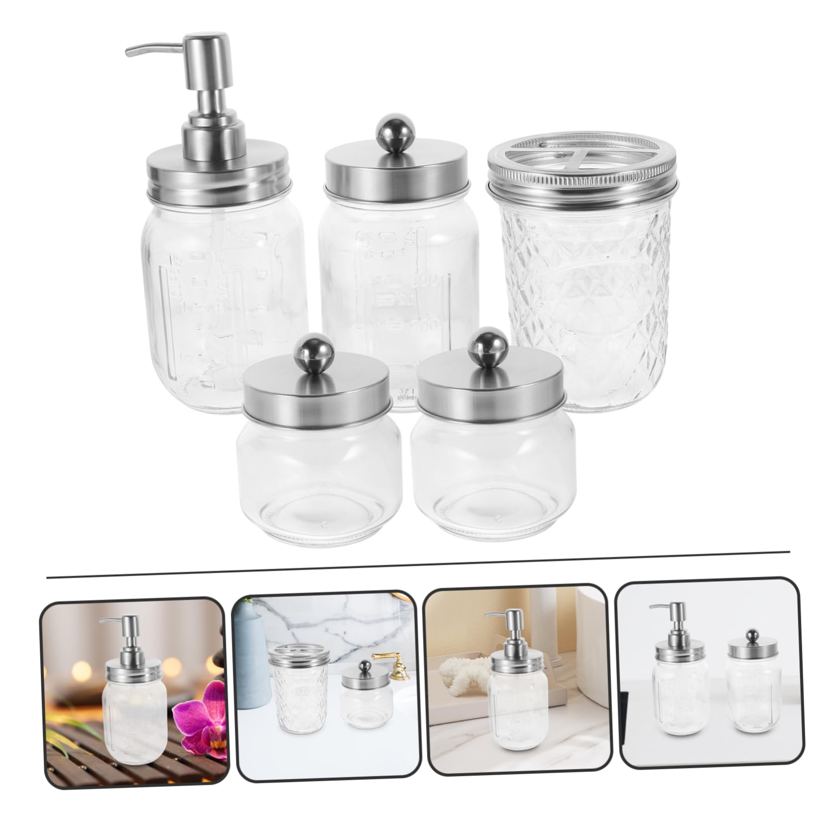 5 Pièces Set D’Accessoires de Salle de Bain et ABS en Verre
