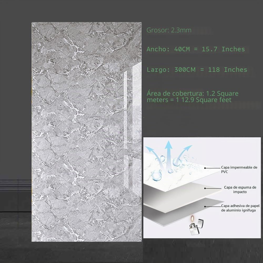 Pegatinas de Pared Autoadhesivas de Mármol 3D, 40X300CM Fondo Engrosado, Rollo de Pegatinas Autoadhesivas de PVC IXPE Paneles de Pared con Reducción de Ruido (OYH-02, 40X300CM)