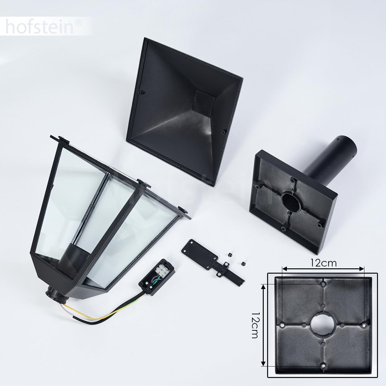 HOFSTEIN Lampa zewnętrzna Anfei, lampa cokołowa z metalu/szkła w kolorze czarnym/przezroczystym, oświetlenie ścieżki w stylu antycznym, wysokość 50 cm, oświetlenie ogrodowe IP44, 1 x E27, bez żarówki