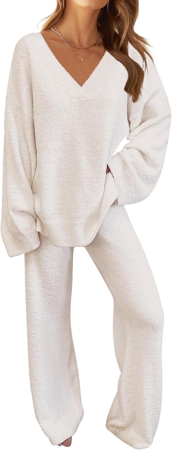 Women's Lounge Sets 2026 Fall Fashion 2 Piece Outfits Sweater Pajama Set Fuzzy Loungewear Matching Winter Clothes