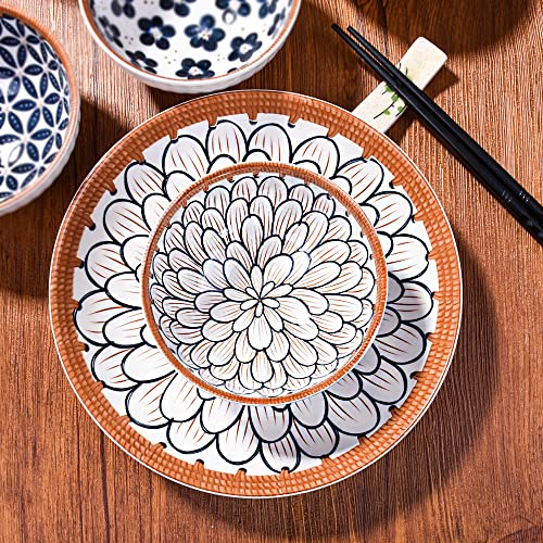 Whitenesser 4 Pieces Ceramic Dinner Plates Japanese Retro 8-Inch Deep Round Plate Set, Porcelain Dinner Plates Pasta Plate Steak Plate Salad Plate Dinner Plate #TOP3