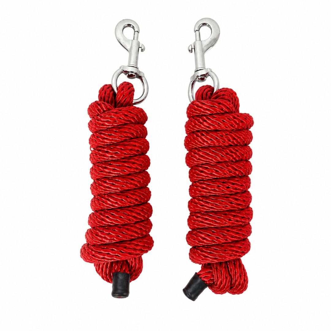 SIE Pack of 2 Solid Poly Lead Rope for Horse and Livestock 8 ft (Red)