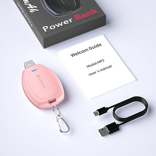 Miniatura 7 de LCLEBM Cargador de llavero para Android, mini banco de energía de emergencia de 1600 mAh, batería externa USB C ultracompacta, cargador de llavero