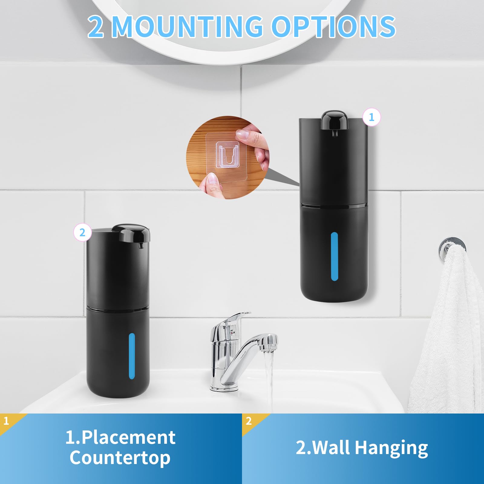 Behire Dispenser Sapone Automatico, 380 ML USB Ricaricabile Dosatore Sapone Schiuma, Dispenser Sapone Muro con Sensore,Montaggio a Parete per Cucine Bagni Scuole Hotel
