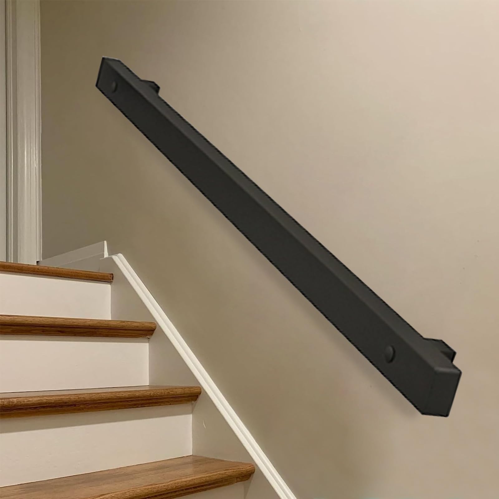 Rampe d'escalier extérieure en fer forgé et main courante murale noire 120cm