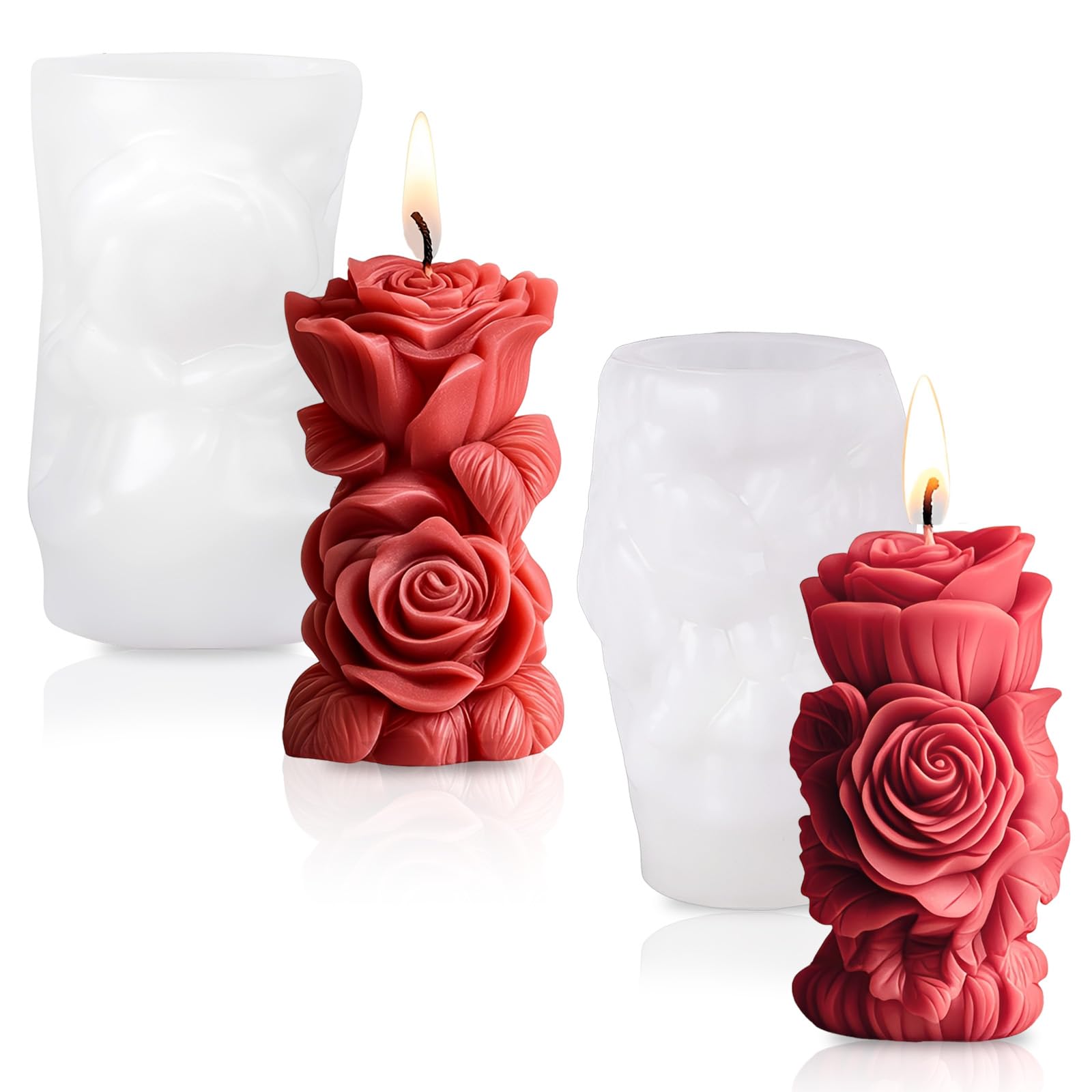 2 Pcs Candle Moulds for Candle Making, 3D Rose Silicone Moulds for Candle Making Handmade Soap Aromatherapy Fondant Cake Decoration DIY Craft Home Decor