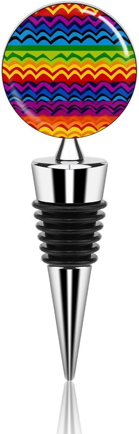 Gay Pride Rainbow Pattern1 Wine Stopper Keep Fresh Reusable Wine Cork with Rubber Suitable for Standard Leak Proof Zinc Alloy Bottle Stopper for Gifts, Bar, Wedding, Holiday Party