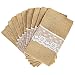 OurWarm 4 x 8 Inch Natural Burlap Lace Utensil Cutlery Holders Pouch Bags 50 Pack Knifes Forks Napkin Silverware Holder Bag for Rustic Wedding Party Bridal Shower Decorations