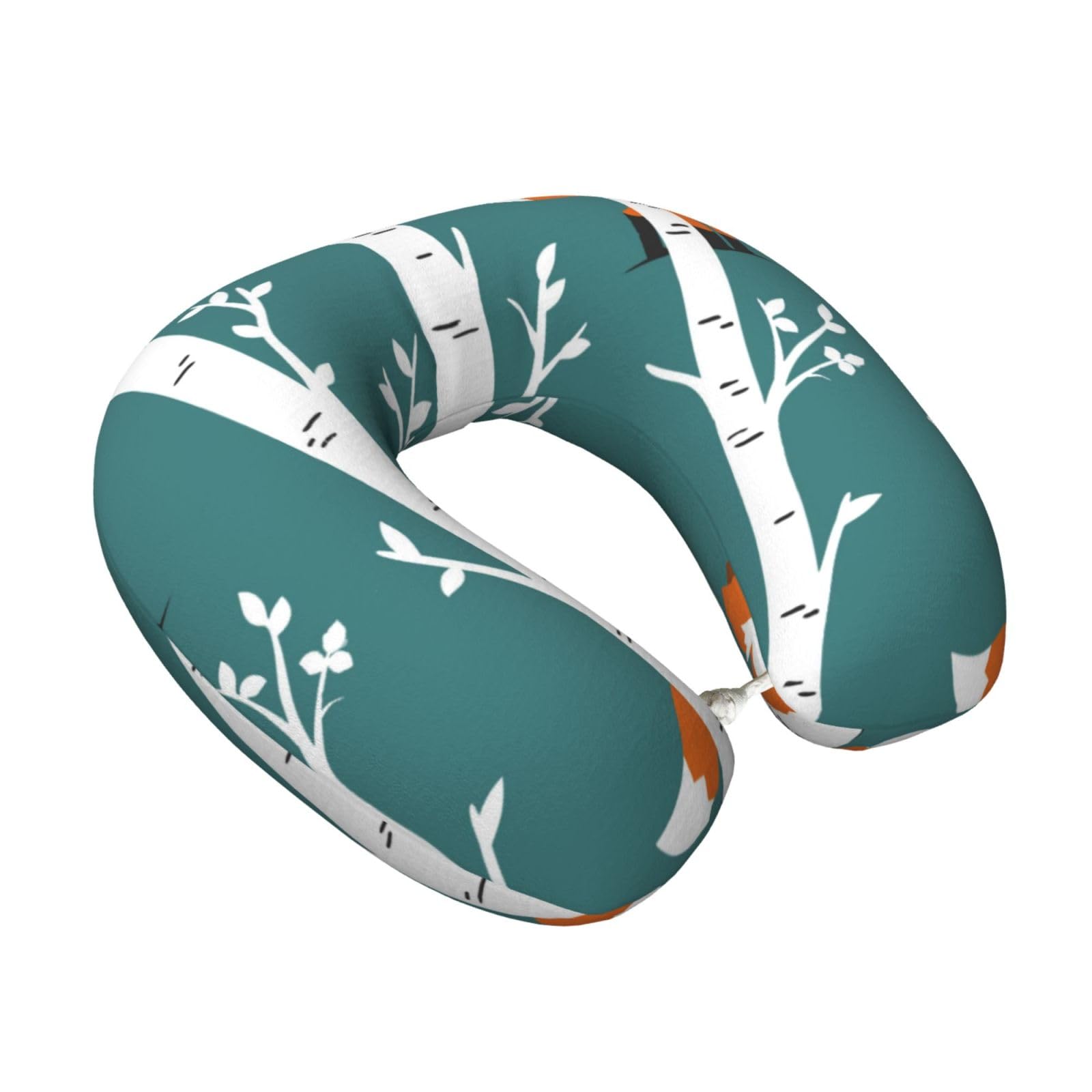 LKYMOH Fox With Birch Trees, Travel Neck Pillow U-Shaped Memory Neck Support Soft Comfortable With Washable Cover For Airplane Car Traveling and Office