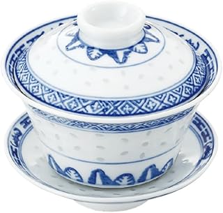 景徳鎮 中華食器 ホタル 陶器 3斗茶碗 （蓋・受皿付） Φ10.3cm [ティーカップ・茶器・中国茶]