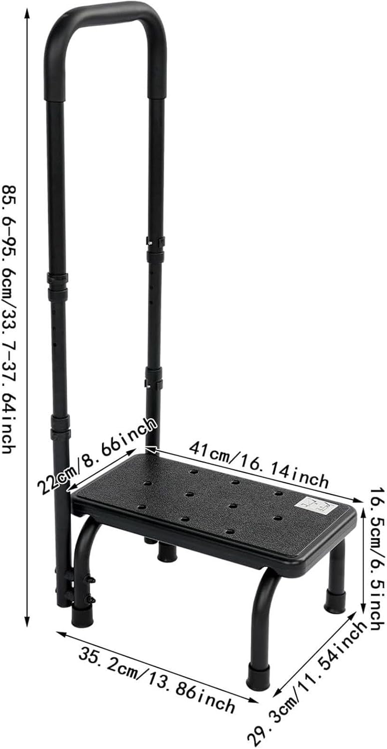 Step Stools for Seniors - Height Adjustable Heavy Duty | Wide Kitchen Step Stool with Grab Handle | 95.6x41x29.3cm Carbon Steel & PU | Non-Slip 3300g Portable Stool | for Bathtub Shower & Closet