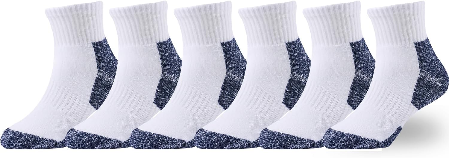 EPEIUS Kids Boys/Girls' Cushioned Socks Thick Cotton Quarter Athletic Socks Sports Running Ankle Socks 6 Pack 4-14 Years