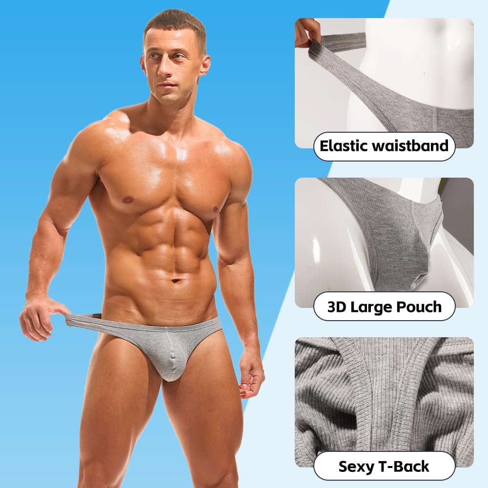Mens Thong Underwear Ribber G-String Low Rise Briefs T-Back Pouch Stretch and All-day Comfort Lingerie for Men - Image 5