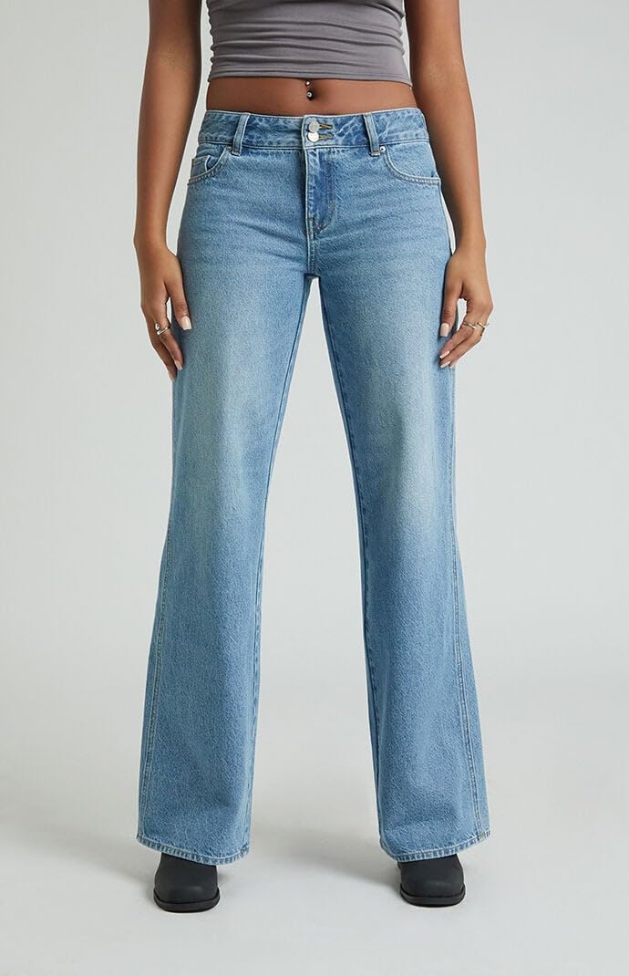 PacSun Women's Casey Low Rise Baggy Jeans Double Button Medium Indigo