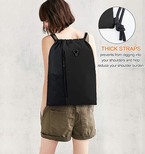Miniatura 7 de BeeGreen Mochila con cordón para el gimnasio para hombres y mujeres, mochila deportiva con bolsillos de malla para botella de agua y dos bolsillos