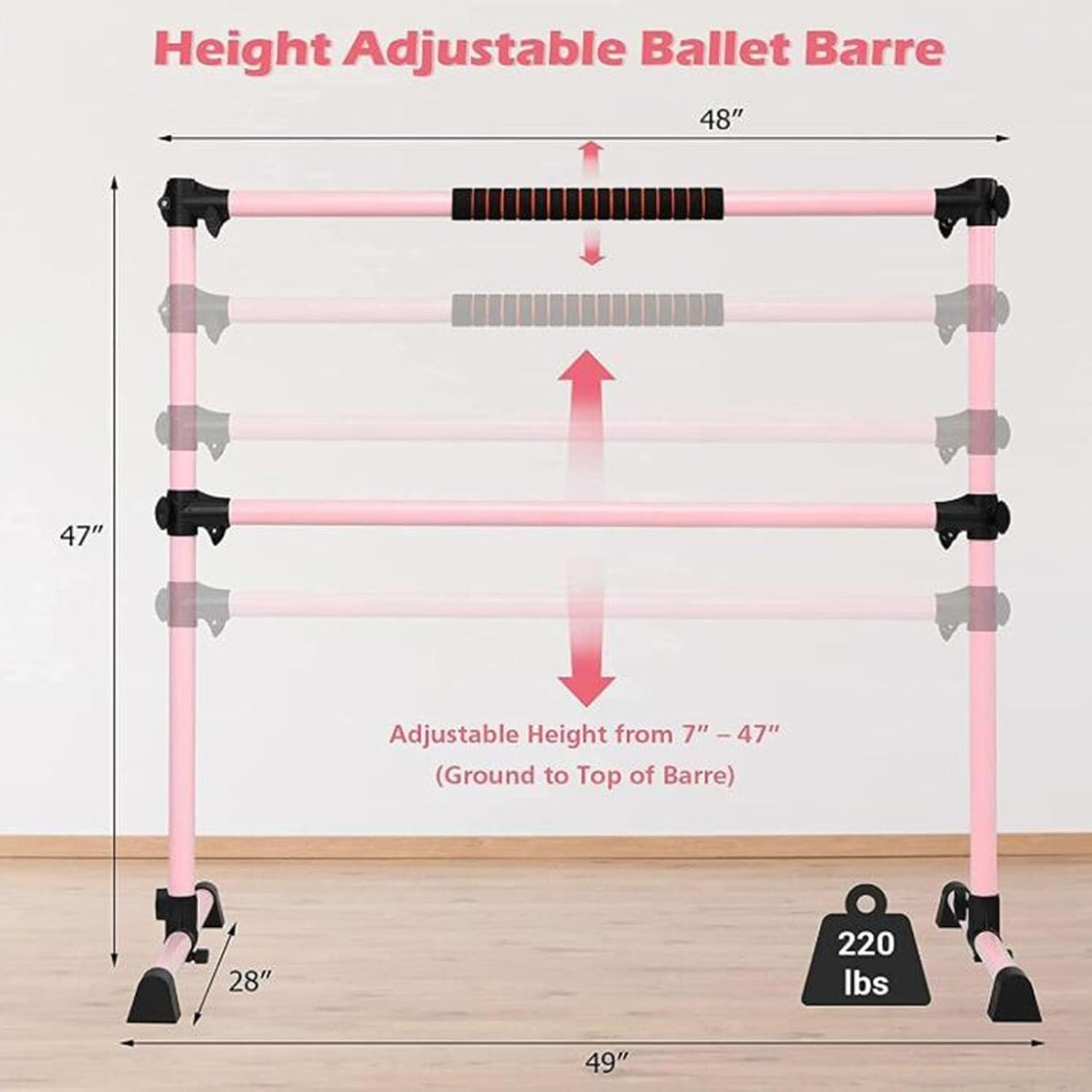 Portable Independent Parallel Bars, Adjustable Height Fitness Dance Bar, Stretching Home Gym, Barre Fitness Equipment