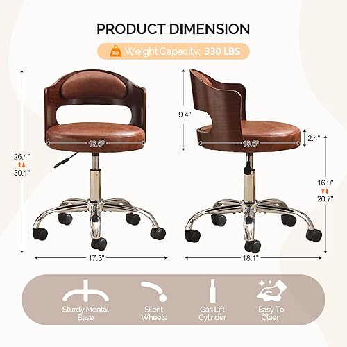 Miniatura 2 de VINGLI Silla de escritorio sin brazos para el hogar y la oficina, silla giratoria ajustable, de doble uso consin ruedas, silla curva pequeña de