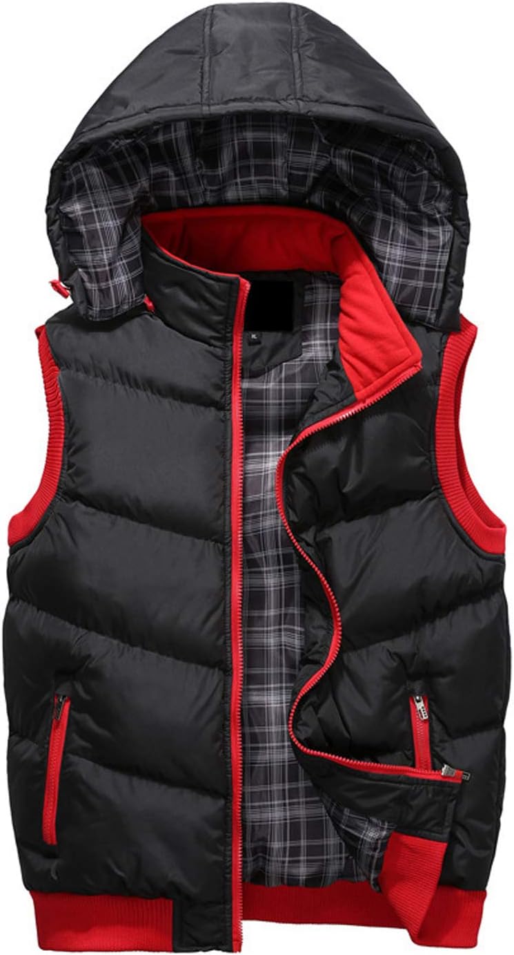Fuwenni Men's Winter Removable Hooded Padded Vest Outerwear Sleeveless Jacket