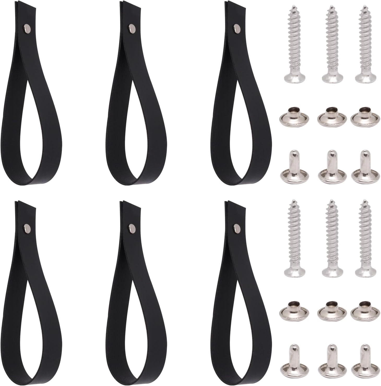 6pcs Leather Straps for Hanging, Leather Curtain Rod Holder, Sign Straps Hook Hanging Strap Hanger with Screws for Home Wall Wedding Event Display Deacoration (Black)