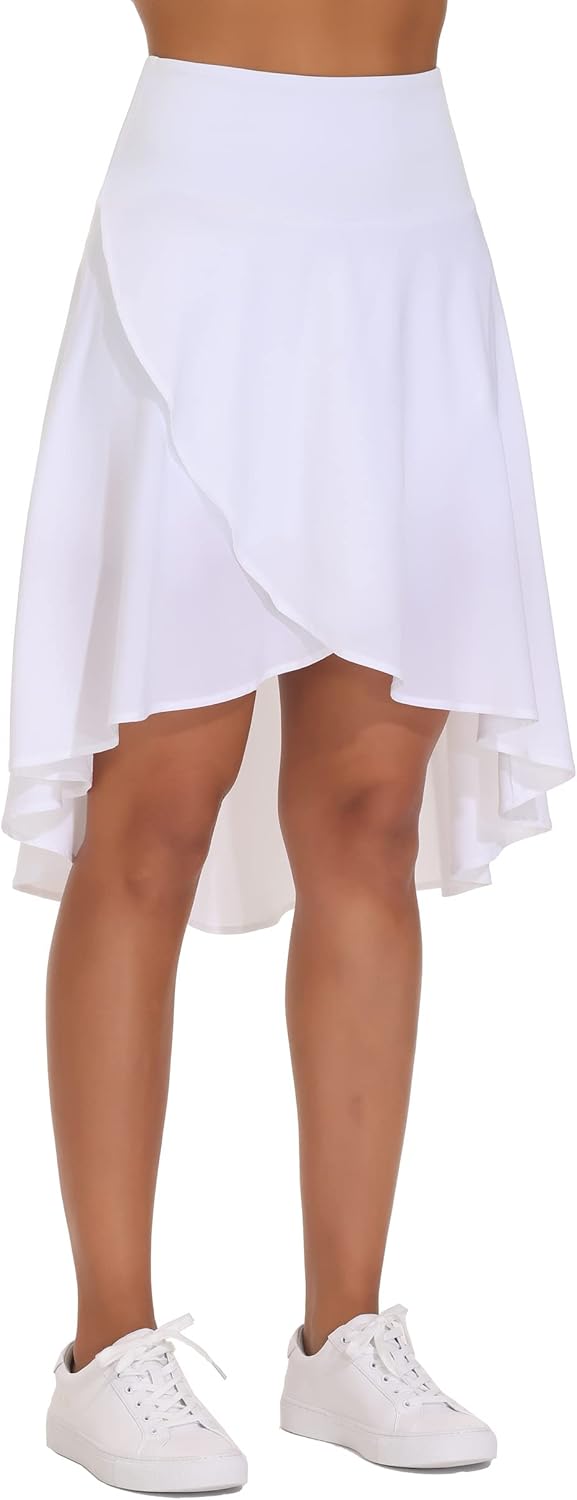 THE GYM PEOPLE Women's High Waist Wrap Ruffle Hem Asymmetric Skort High Low Flowy Midi Skirt with Shorts