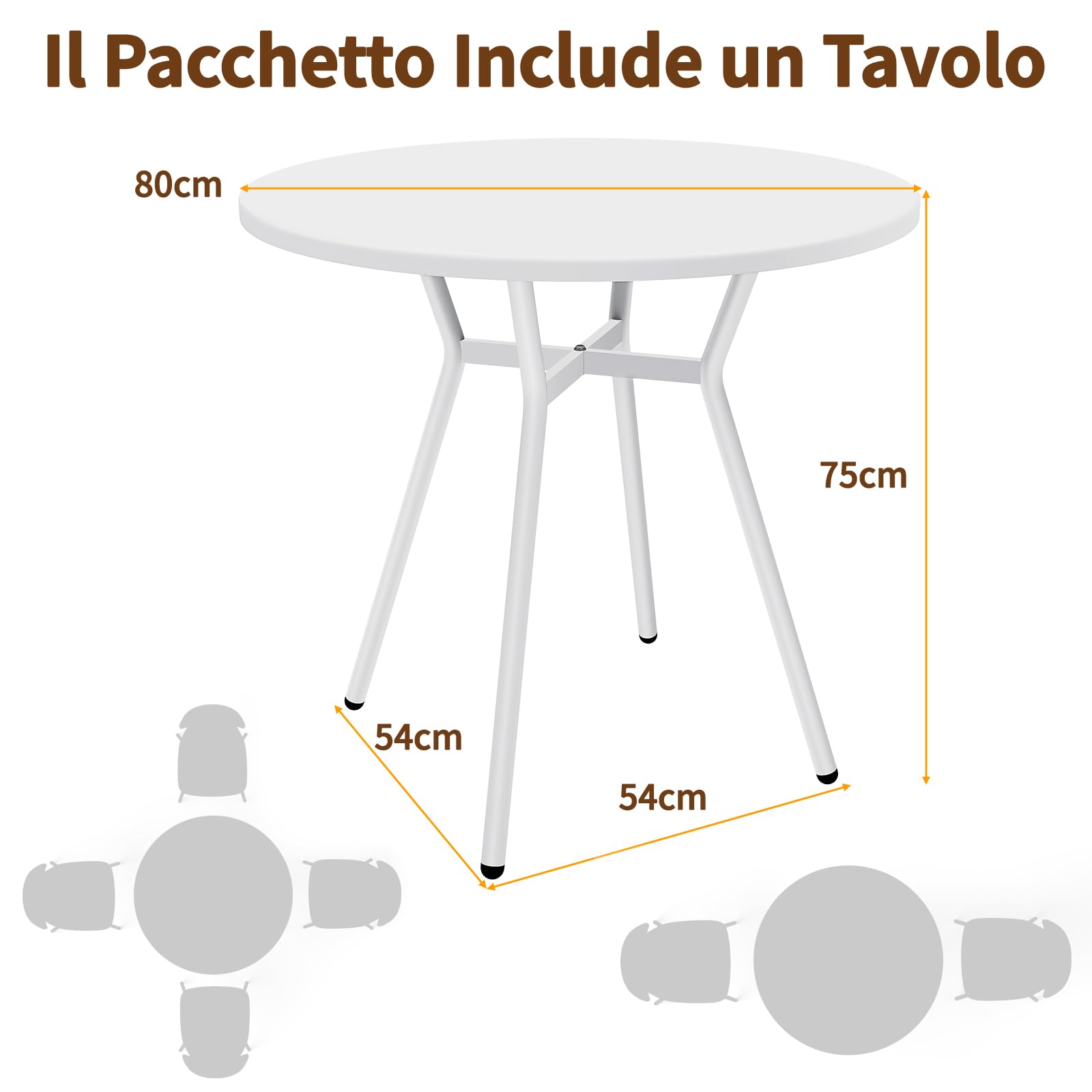 JIJIAN Mesa de Comedor Redonda 2-4 Personas 80 x 80 x 75 cm, Mesa de Cocina Compacta con Patas de Metal, Ahorra Espacio, Ideal para Cocina, Comedor, Balcón y Jardín, Blanco