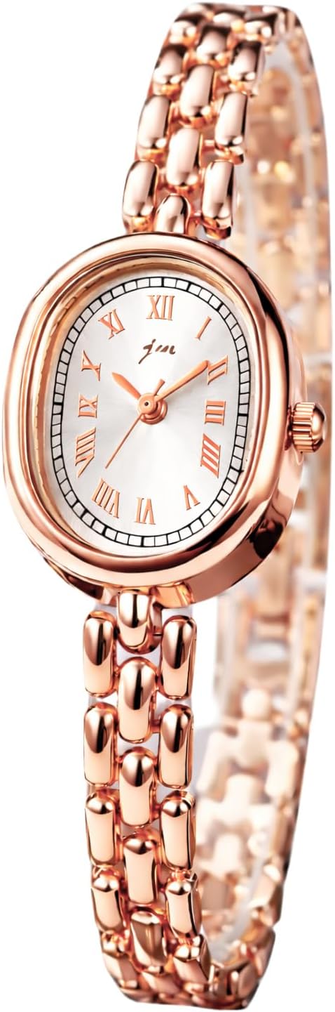 PASOY Women’s Bracelet Watch Small Face – Elegant Oval Quartz Analog Wristwatch with Metal Link Band, Gold & Silver Options, Slim Roman Numeral Dial Dress Watch for Ladies