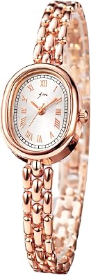 Womens Bracelet Watch Small Face Oval Quartz Analog Wristwatch Gold | with Metal Link Band, Gold & Silver Options, Elegant Slim Roman Numeral Dial Dress Watch for Ladies