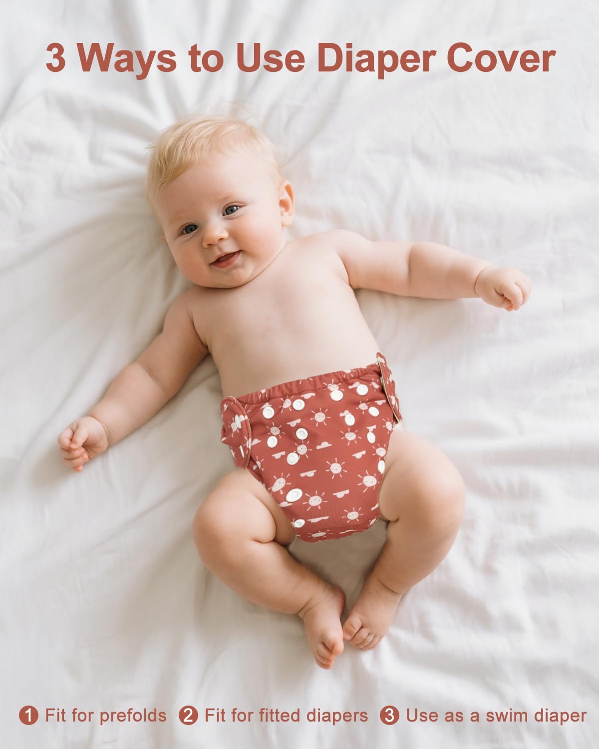 babygoal Baby Cloth Cover for Prefolds,Flats or Fitted Diapers– Adjustable, Reusable, Waterproof Swim Diaper Cover - Image 2