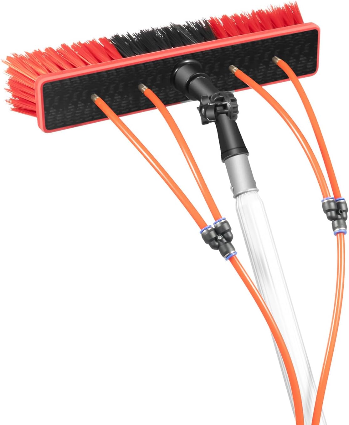 24ft Extendable Water Fed Pole Cleaning Kit, 3-in-1 Wash/Brush/Scrape, Adjustable Brush Head, Lightweight Aluminum Alloy Poles, Cleaning Brush Washing Tool for High-Rise Window, Solar Panel