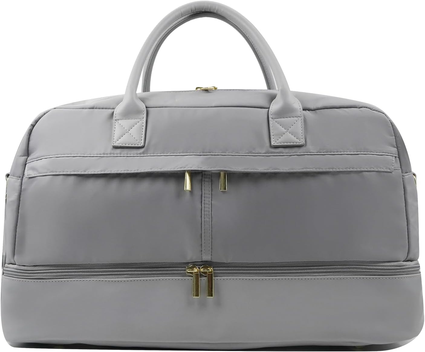 Travel Duffle Bag for Women, Weekender Bag with Shoe Compartment, Carry-On Personal Item, Nylon Gym Tote with Trolley Sleeve, Detachable Adjustable Shoulder Strap, Overnight Travel Tote Bag (Gray)